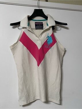 U.S. Polo Assn. White Tank with Pink Accent and Teal Trim